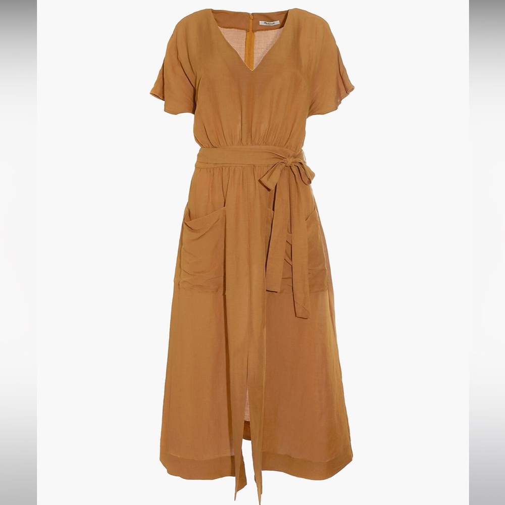 Madewell Mustard Brown Midi Dress with Tie Waist